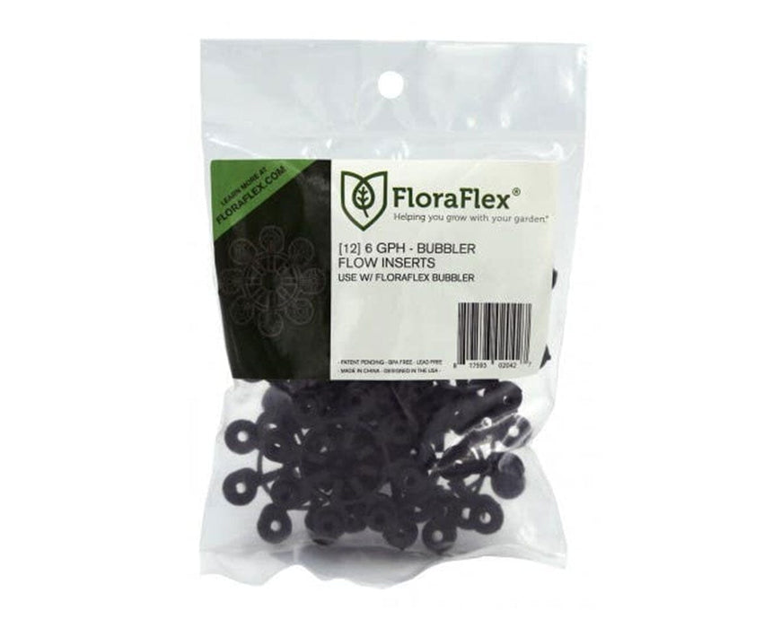 FloraFlex Bubbler Flow Inserts 12-pack black version sealed in clear retail bag.
