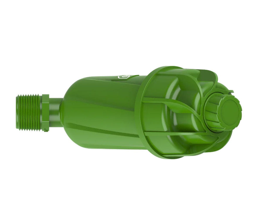 FloraFlex Disc Filter side profile view displaying compact irrigation filter body and connection points.