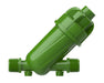 FloraFlex Disc Filter full side view showing NPT 1-inch connectors and reinforced green plastic body.