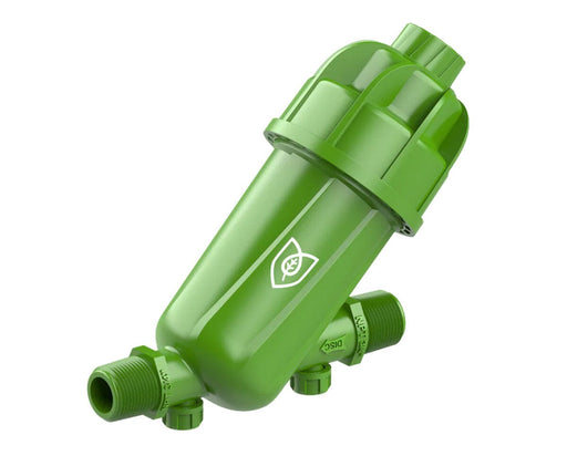 FloraFlex Disc Filter angled full product view showing complete assembly and branded logo on housing.