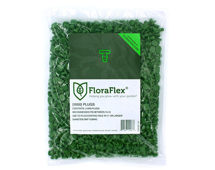 Bag of 1,000 FloraFlex green emitter plugs for sealing holes in 1/2" or larger drip tubing.