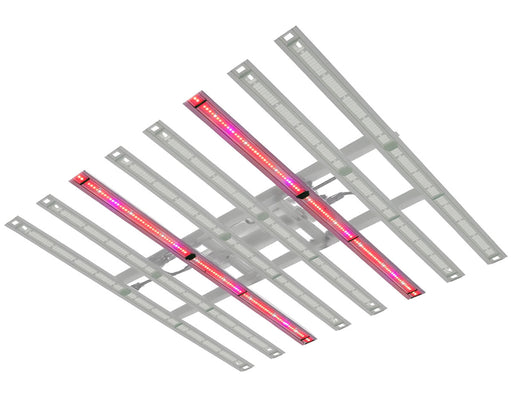 Two FloraFlex retrofit bars installed alongside standard bars in a grow light fixture grid.