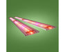 Angled view of powered FloraFlex far-red retrofit bars showing vivid red and pink diode output.