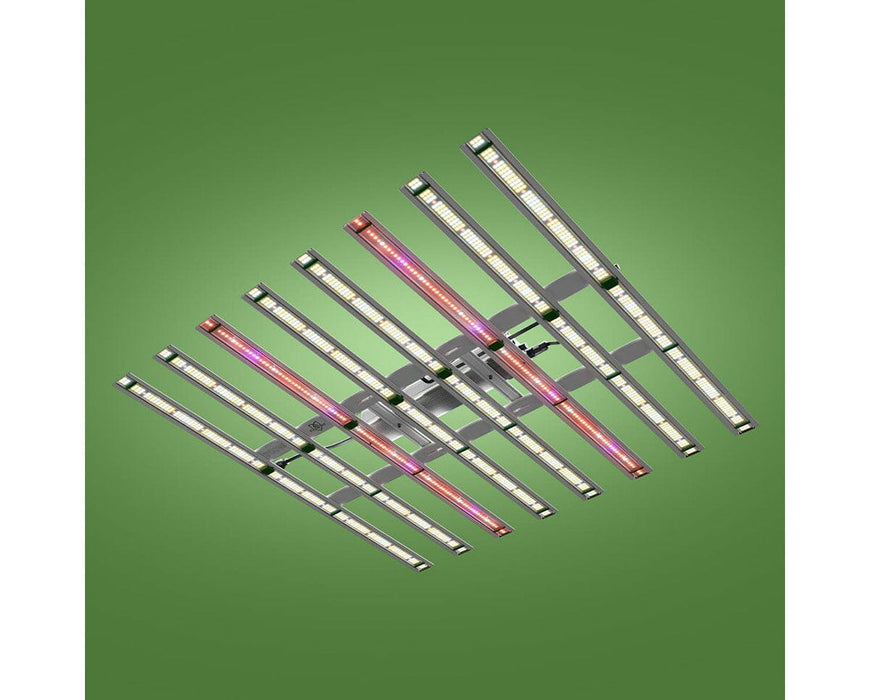 Full canopy grow setup with FloraFlex retrofit bars glowing red among standard white diode light bars.