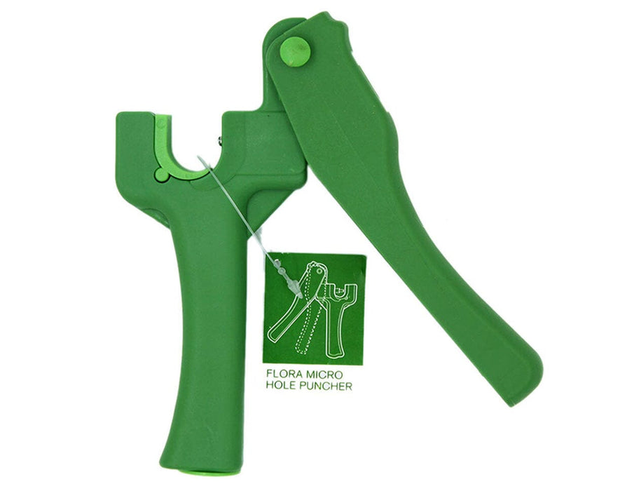 FloraFlex Flora Puncher with tag showing usage diagram and branding.