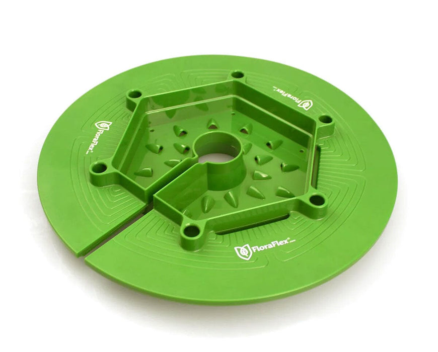 FloraFlex 7.5–9 Inch FloraCap circular green irrigation cap with hexagonal center design.