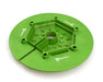 FloraFlex 7.5–9 Inch FloraCap circular green irrigation cap with hexagonal center design.