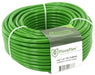 Coiled 100-foot roll of green FloraFlex 1/4" OD FloraTube with labeled packaging for drip irrigation systems.