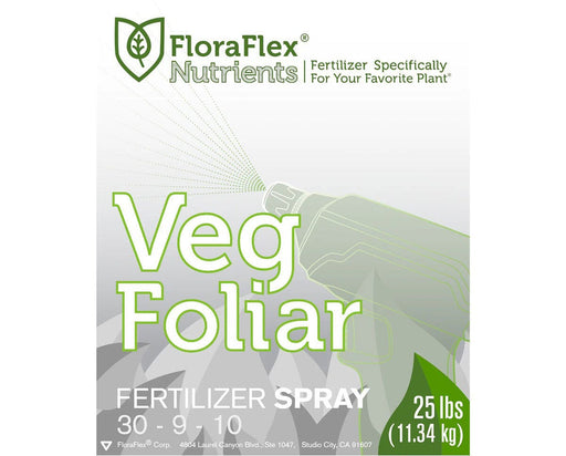 FloraFlex Veg Foliar Nutrients front label close-up with 30-9-10 formula and 25 lbs size.