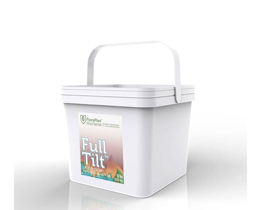 FloraFlex Full Tilt 10lb plastic bucket container with handle for bloom ripening nutrients.