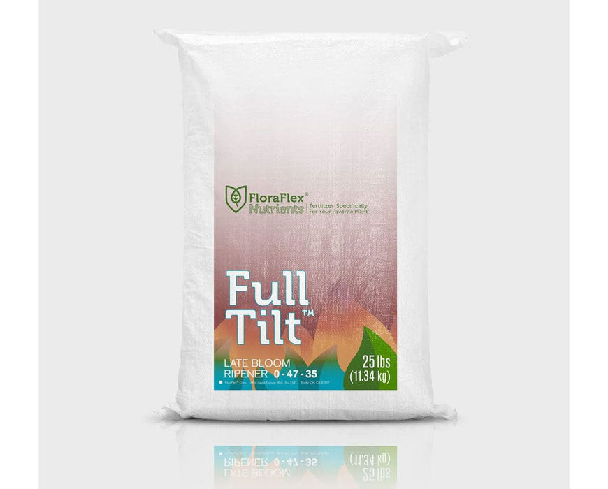 FloraFlex Full Tilt 25lb bag fertilizer for late bloom ripening with NPK 0-47-35.