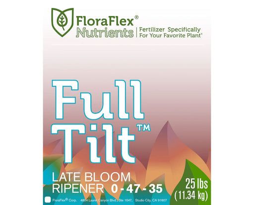 FloraFlex Full Tilt Nutrients 25lb bag front label showing NPK 0-47-35 for late bloom ripening.
