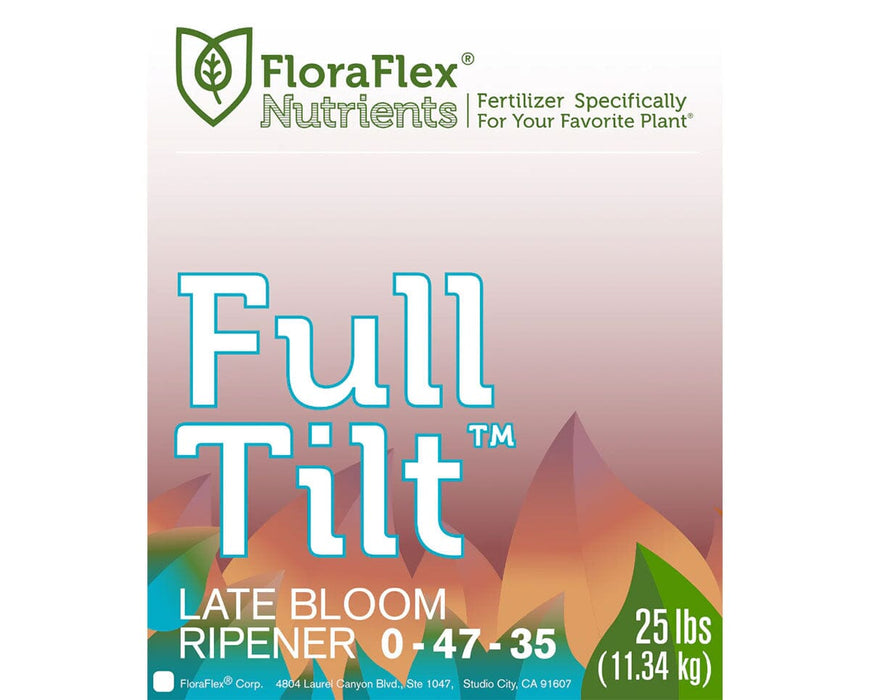 FloraFlex Full Tilt Nutrients 25lb bag front label showing NPK 0-47-35 for late bloom ripening.