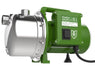 FloraFlex Inline Pump with stainless steel body and green motor casing, designed for high-efficiency irrigation systems.