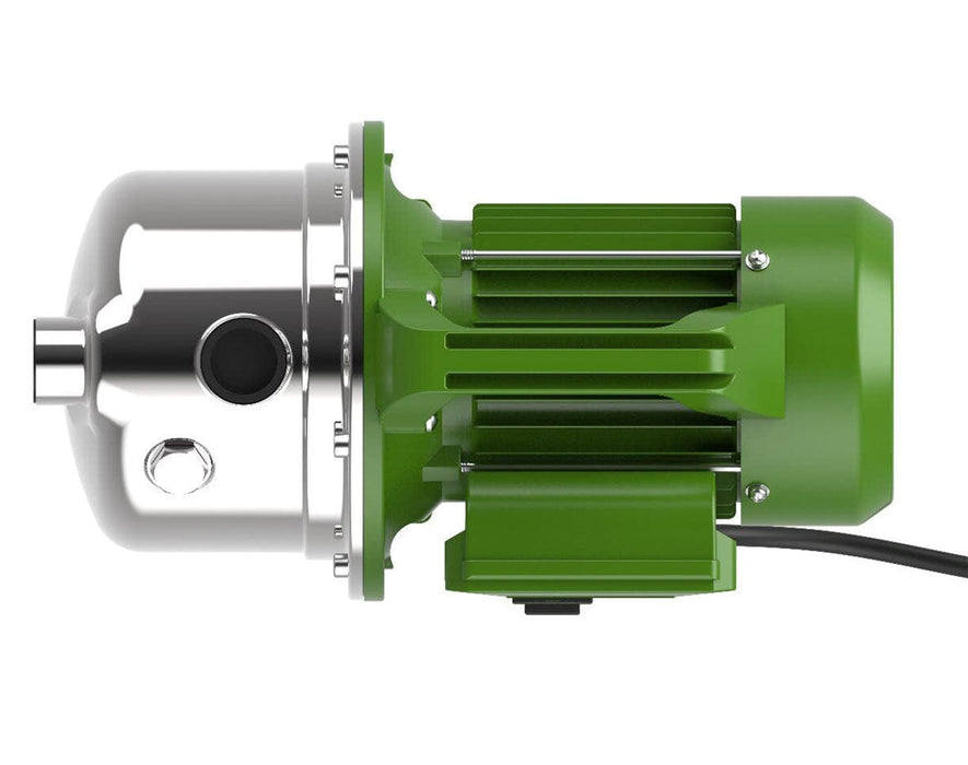 Top view of FloraFlex Inline Pump highlighting cooling fins, NPT 1" inlet/outlet, and compact design for powerful water transfer.