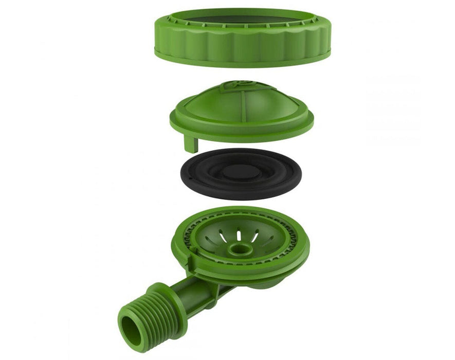 Exploded view of FloraFlex lateral flush valve showing internal diaphragm and assembly components.