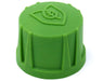 Close-up of green FloraFlex 3/4" male adapter cap designed to seal irrigation tubing ends.