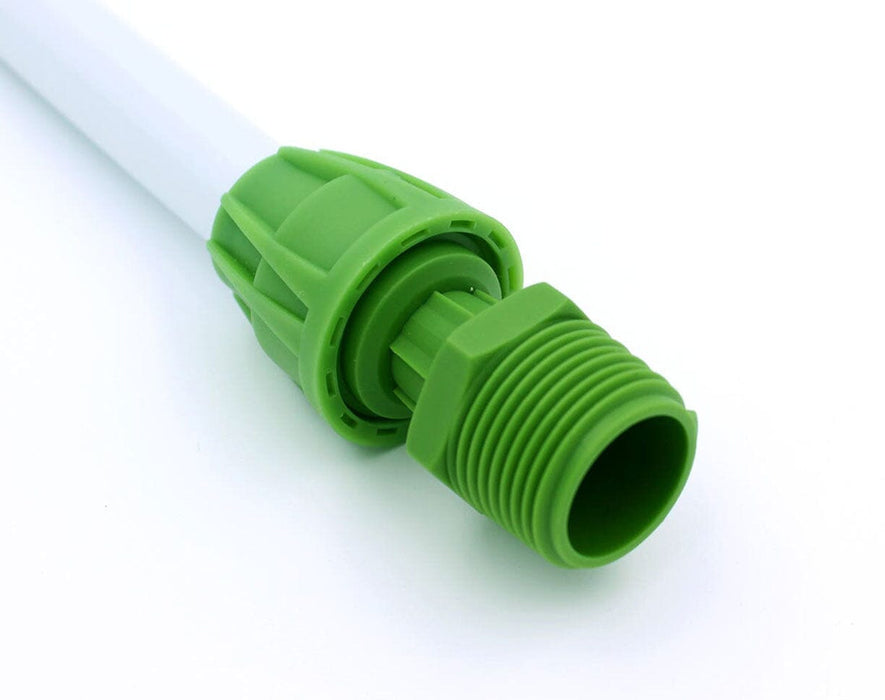 FloraFlex 3/4" male adaptor connected to 16-17mm double layered tubing.