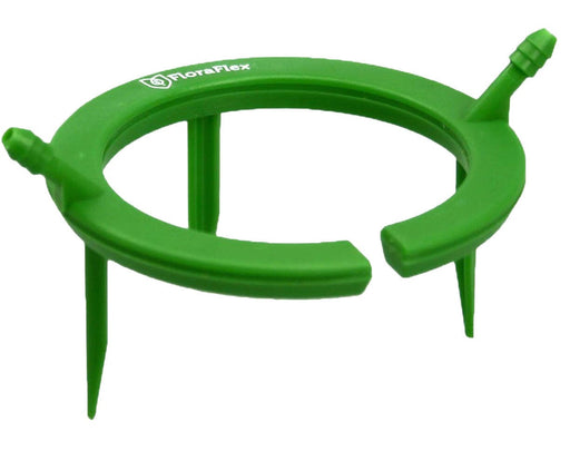 Angled view of FloraFlex Matrix Circulator showing open ring design and dual tubing connectors for automated irrigation.