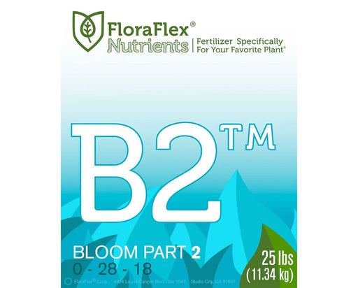 FloraFlex B2 Bloom Part 2 fertilizer label 0-28-18, 25 lbs.