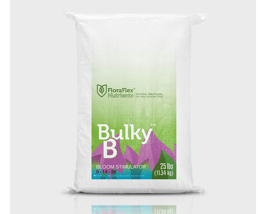 FloraFlex Bulky B bloom stimulator 25 lb fertilizer bag.