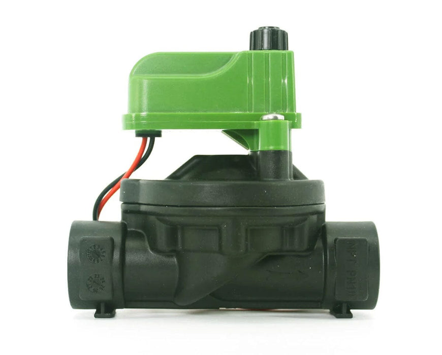 FloraFlex Nylon Valve front view showing flow direction and threaded female connectors.