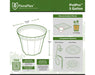 Product diagram of FloraFlex PotPro 3 Gallon Bucket with dimensions, compatible systems, and FAQ for automation and plant training.