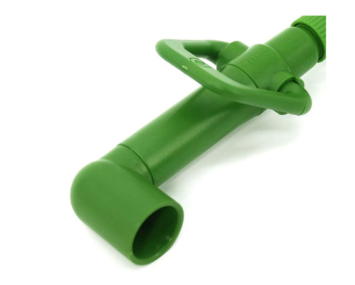 Close-up of FloraFlex Bubbler’s green elbow pipe and ergonomic handle.