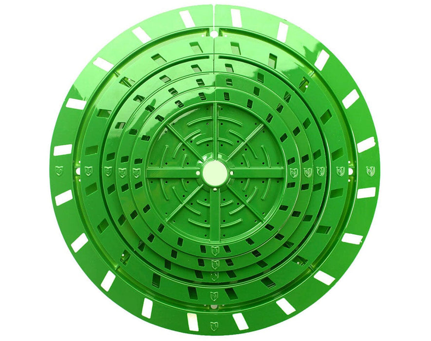 Top-down view of stacked FloraFlex Round Matrix sizes, highlighting concentric design and vented outer rim.