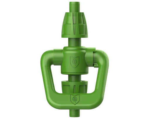 Front view of FloraFlex 16/17mm shutoff valve with ergonomic handle for micro drip irrigation systems.