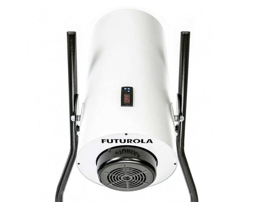 Rear view of the Futurola OG Shredder showing digital timer interface and ventilation fan at the base.
