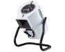 Angled view of the Super Mini Shredder with loading barrel open, showing internal mesh and attached power cord.
