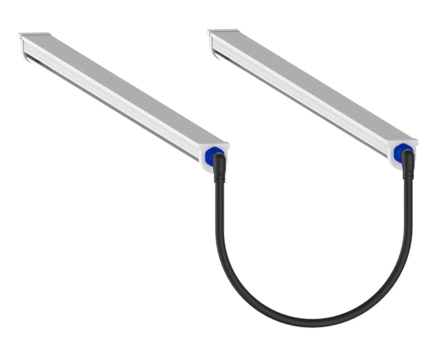 Pair of Grand Master LED Veggie Bars with waterproof connectors, ideal for linking lights in indoor grow setups.