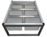 Straight-on top view of the GROW1 Medium Sorting System showing stainless steel grate design and two large bins.
