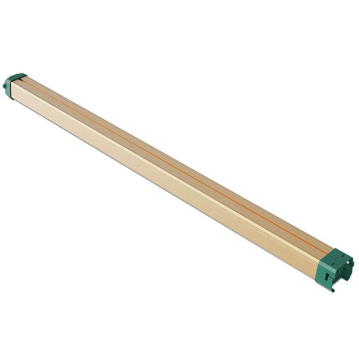 Side profile of the AG-140 grow light with green end caps and rugged, sealed housing for IP66-rated durability and easy maintenance.