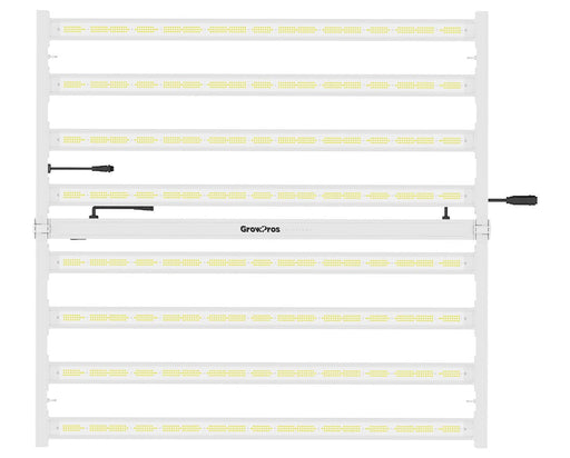 Top-down view of UltraPro LED grow light fully lit, showing full diode coverage for consistent photosynthetic lighting.