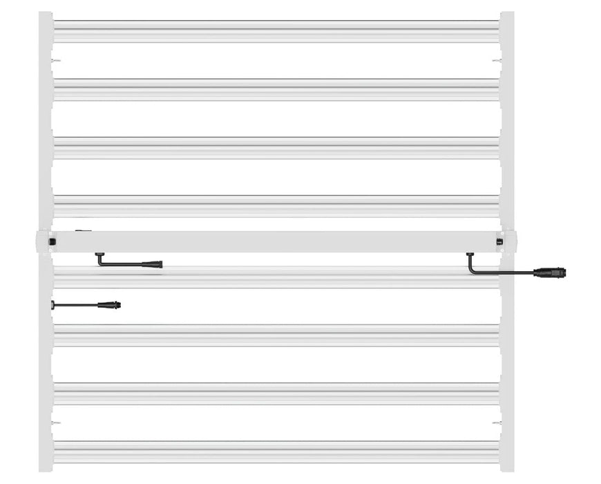 Top-down view of UltraPro LED grow light with diodes off, emphasizing passive cooling and space-saving frame.