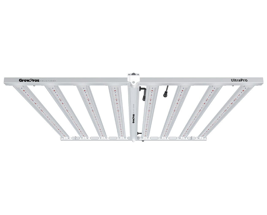 Top view of unfolded UltraPro LED grow light showing eight-bar configuration for even canopy light coverage.