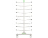 Front view of a Grow Pros Solutions storage rack stand for under canopy lights. The tall steel frame has paired arms for holding multiple fixtures and wheels for moving it through a cultivation facility.