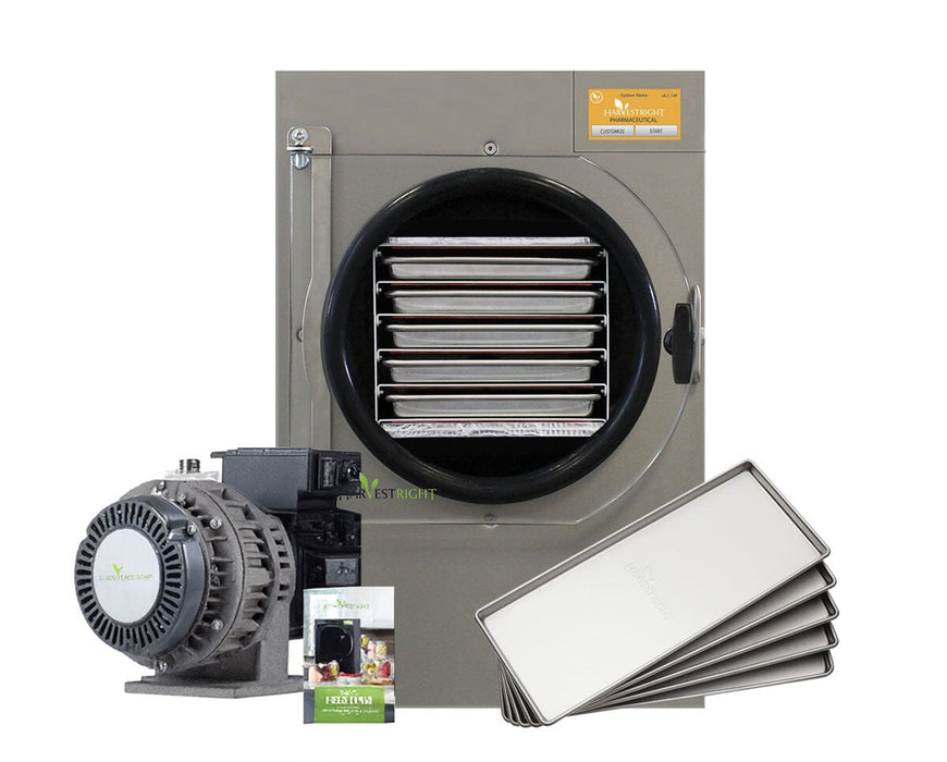Harvest Right Pharmaceutical Pro Small Freeze Dryer with oil-free pump and stainless steel trays.