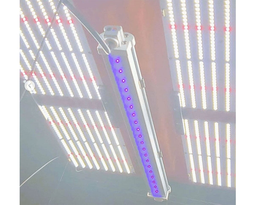 Top view of the HLG 750 Diablo ES showcasing the four Diablo Quantum Boards, UVA 30 supplement light, and integrated reflectors for even light coverage.