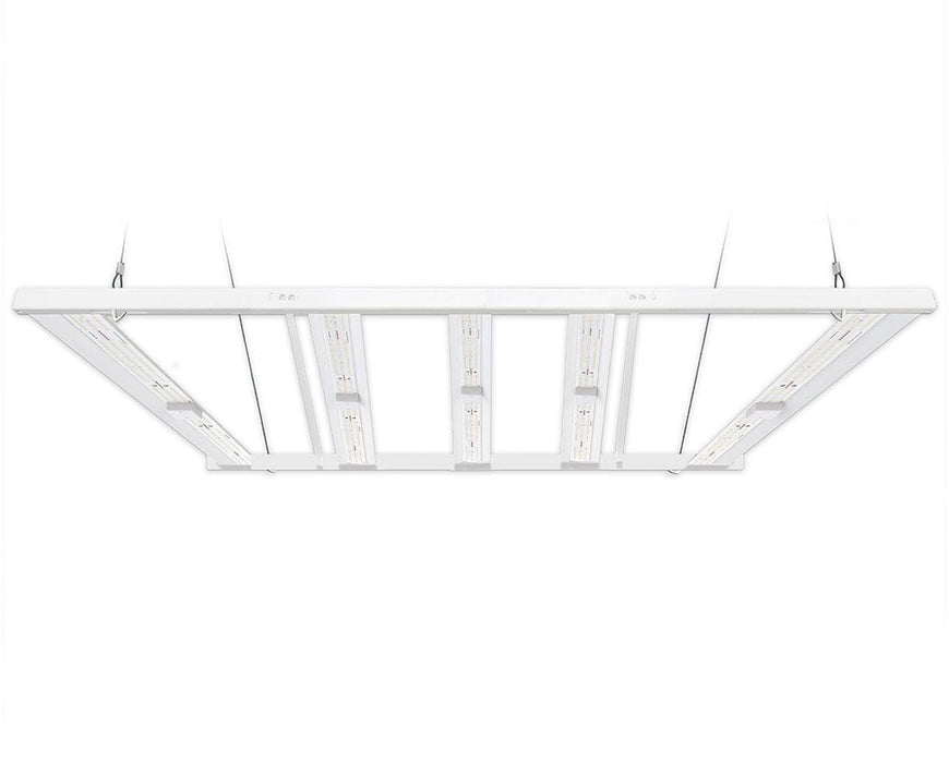 Suspended front view of HLG Genesis X HV LED grow light. Also known as Tomahawk 2.0