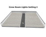 Render of large grow room with Nova Sun Series lights installed, showing plant rows and walkway down the center.