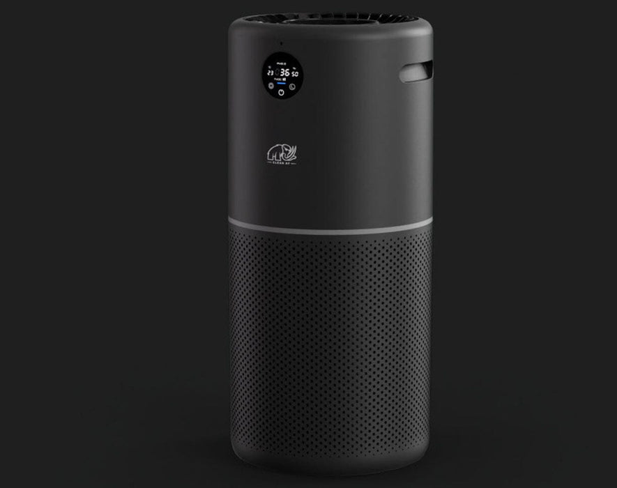 Fully assembled Mammoth Clean Air Purifier with LED display and sleek cylindrical design for large-scale indoor agriculture air purification.