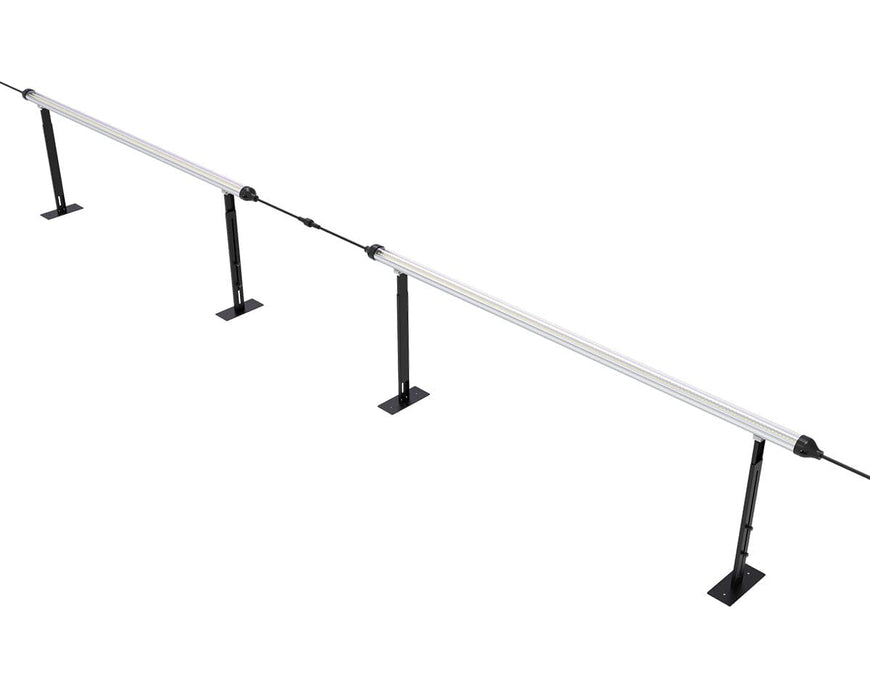 Angled top view of four Mammoth Clone Light bars daisy-chained in a scalable under-canopy lighting setup.