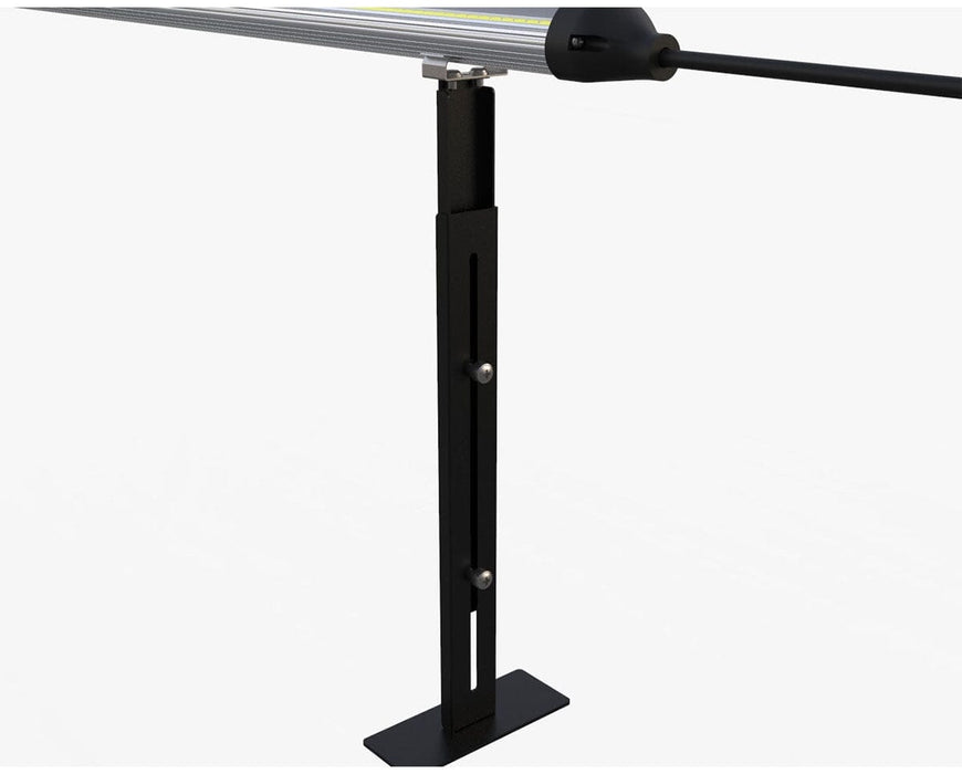 Close-up of height-adjustable black metal stand supporting the Mammoth Inter-Canopy Light bar.