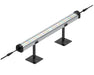 Rendered product view of Nova Sun Series LED bar mounted on dual vertical stands with daisy chain connectors.