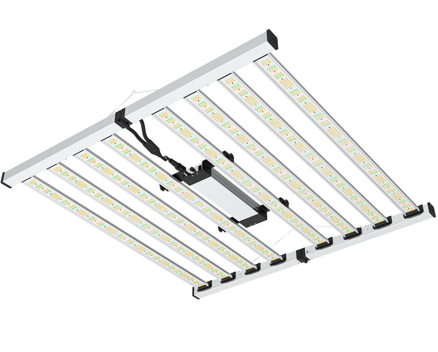 Underside of Nova Sun Series 8-bar LED grow light showing full-spectrum diodes designed to mimic natural sunlight output.