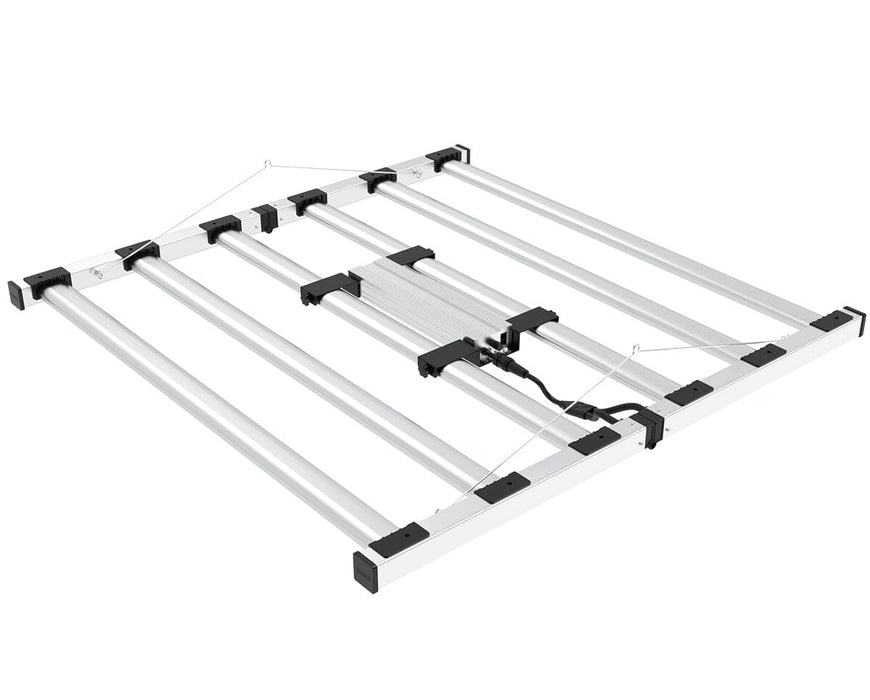 Top view of 6-bar Nova Sun Series LED grow light with power cables and aluminum housing for efficient light distribution.