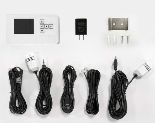 Full Medic Grow GLC-1 controller kit with sensors, power adapter, mounting bracket, and cables.